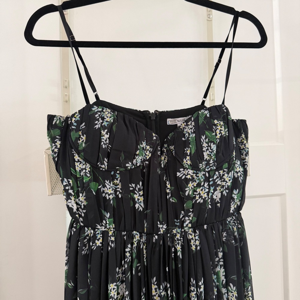 Sau Lee Georgina Ditsy Floral Gown Black Chiffon Pleated Bustier Maxi Dress Sz 4 - Picture 13 of 13